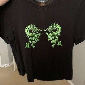Black shirt with neon green dragons